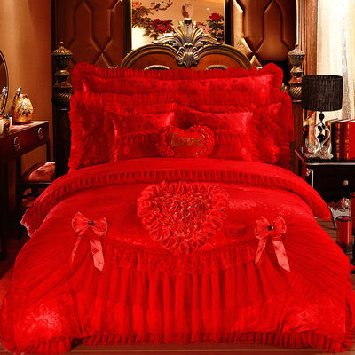 100% de algodón de color sólido de terciopelo encaje de cama mantel cubierta faldas montadas sábanas de cama 4pcs