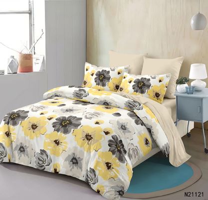 Casa 100% Poliéster Amarillo Impresión Floral Set de ropa de cama con 2 cortinas 8 piezas