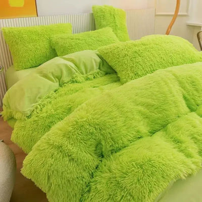 4 piezas Queen Size Set de cubierta de edredón con falda de satén y material de cama de algodón terciopelo