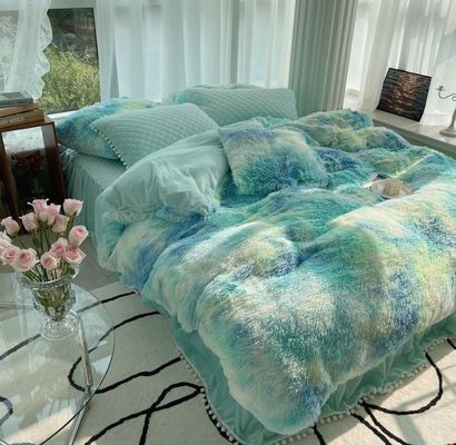 Set de ropa de cama de lana de visón con cubierta de edredón de color sólido y colecciones de fundas de almohada