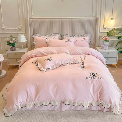 4 piezas de ropa de cama bordada para King Size Comforter en seda de algodón lavado de lujo