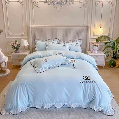 4 piezas de ropa de cama bordada para King Size Comforter en seda de algodón lavado de lujo