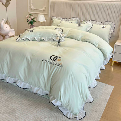 4 piezas de ropa de cama bordada para King Size Comforter en seda de algodón lavado de lujo