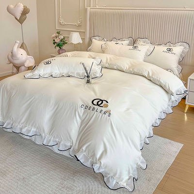 4 piezas de ropa de cama bordada para King Size Comforter en seda de algodón lavado de lujo