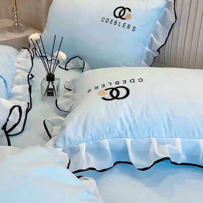4 piezas de ropa de cama bordada para King Size Comforter en seda de algodón lavado de lujo