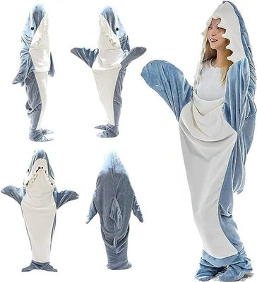 Camiseta con manta de tiburón de patrón cepillado de franela súper suave para adultos y niños