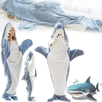 Camiseta con manta de tiburón de patrón cepillado de franela súper suave para adultos y niños