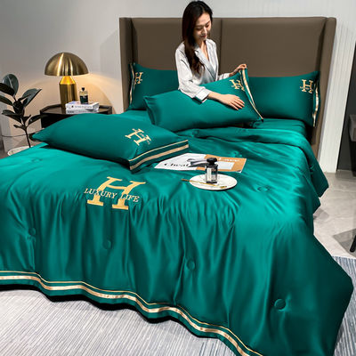 Set de colcha de verano de seda lavada de lujo con 1 cubierta 1 sábana plana y 2 fundas de almohada