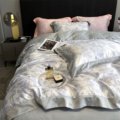 Lujo lavado de algodón bordado de seda 4 piezas de ropa de cama para King Size Set de edredón