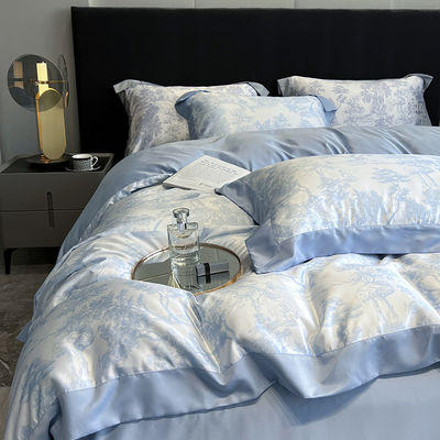 Lujo lavado de algodón bordado de seda 4 piezas de ropa de cama para King Size Set de edredón