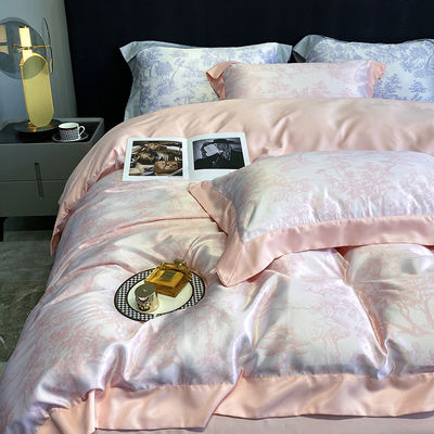 Lujo lavado de algodón bordado de seda 4 piezas de ropa de cama para King Size Set de edredón