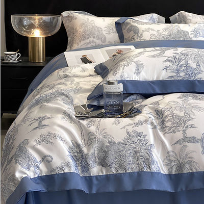 Lujo lavado de algodón bordado de seda 4 piezas de ropa de cama para King Size Set de edredón