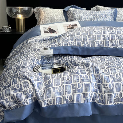 Lujo lavado de algodón bordado de seda 4 piezas de ropa de cama para King Size Set de edredón