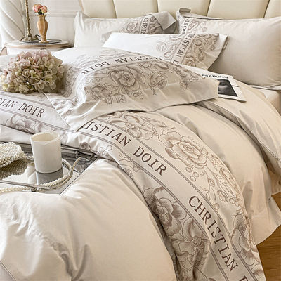 200TC Embroidery de seda de algodón lavado 4 piezas Set de ropa de cama King tamaño con número de hilos 200TC