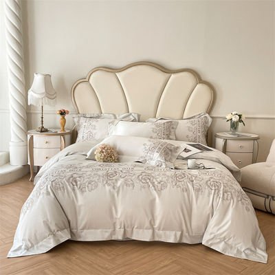 200TC Embroidery de seda de algodón lavado 4 piezas Set de ropa de cama King tamaño con número de hilos 200TC