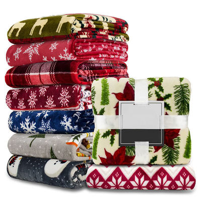 Super suave tejido estilo navideño personalizado de vacaciones Decoraciones impresas Blanco de lanzamiento de franela