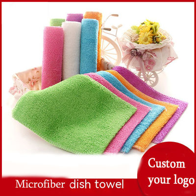 Toalla de limpieza de cocina de microfibra rectangular con tela de rayas pequeñas y logotipo del cliente