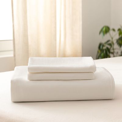 Largo algodón de grapa de tejido orgánico de densidad de ropa de cama Set de crema 3pcs cubierta de edredón 100% algodón