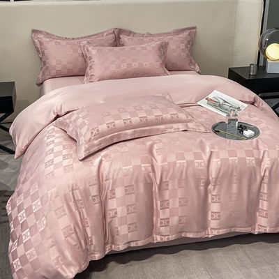 Lentes de cama de lujo de patrón sólido para ropa de cama ligera de lujo Satin Jacquard 4 piezas