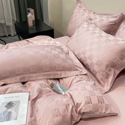 Lentes de cama de lujo de patrón sólido para ropa de cama ligera de lujo Satin Jacquard 4 piezas