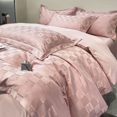 Lentes de cama de lujo de patrón sólido para ropa de cama ligera de lujo Satin Jacquard 4 piezas