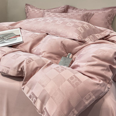 Lentes de cama de lujo de patrón sólido para ropa de cama ligera de lujo Satin Jacquard 4 piezas