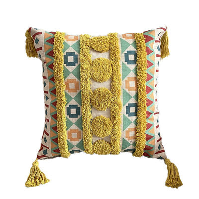 Tamaño personalizado Capa de almohada impresa de lienzo con tufos para sofá Decorativo en estilo étnico