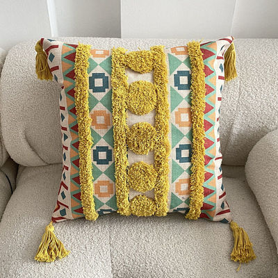 Tamaño personalizado Capa de almohada impresa de lienzo con tufos para sofá Decorativo en estilo étnico
