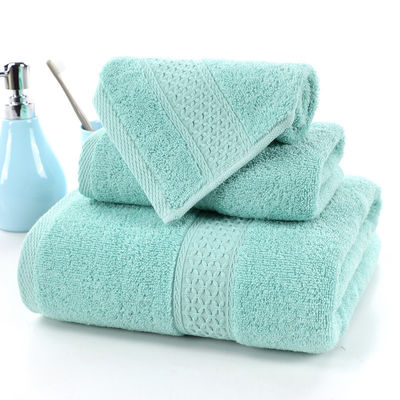 Toallas para el hogar absorbentes de algodón puro de tres piezas con rejilla beige y color sólido