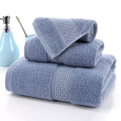 Toallas para el hogar absorbentes de algodón puro de tres piezas con rejilla beige y color sólido