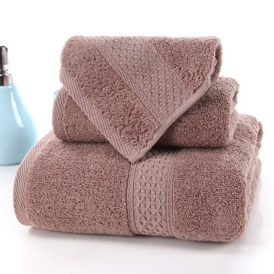 Toallas para el hogar absorbentes de algodón puro de tres piezas con rejilla beige y color sólido