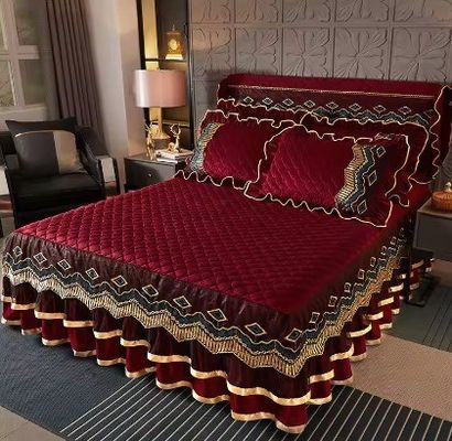 Set de ropa de cama falda colchón con bordado encaje Tejido ecológico y suave