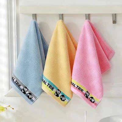 Toallita de algodón rectangular colorido Panda pequeño de doble filo de costado Toallita gruesa para niños