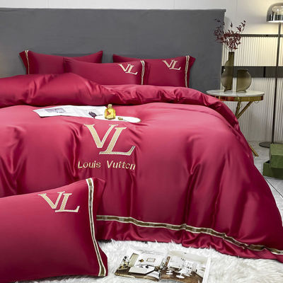 Vintage lujo lavado de algodón bordado de seda 4 piezas de ropa de cama conjunto King Size Set confortador