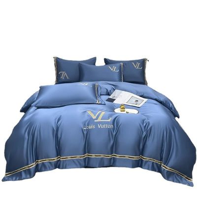 Vintage lujo lavado de algodón bordado de seda 4 piezas de ropa de cama conjunto King Size Set confortador
