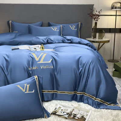 Vintage lujo lavado de algodón bordado de seda 4 piezas de ropa de cama conjunto King Size Set confortador