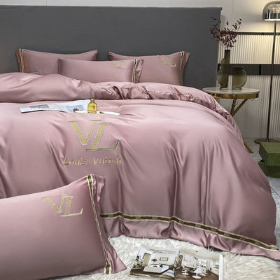 Vintage lujo lavado de algodón bordado de seda 4 piezas de ropa de cama conjunto King Size Set confortador