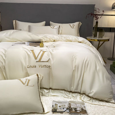 Vintage lujo lavado de algodón bordado de seda 4 piezas de ropa de cama conjunto King Size Set confortador