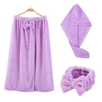 Actualice su baño con el conjunto de toallas de baño de terciopelo de coral sostén ampliado falda de baño banda de pelo y gorra de cabello seco