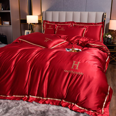 Set de ropa de cama de seda de lavado bordado con material de poliéster y logotipo personalizado