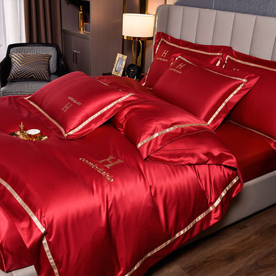 Set de ropa de cama de seda de lavado bordado con material de poliéster y logotipo personalizado