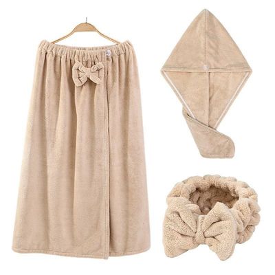 Actualice su baño con el conjunto de toallas de baño de terciopelo de coral sostén ampliado falda de baño banda de pelo y gorra de cabello seco