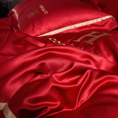 Set de ropa de cama de seda de lavado bordado con material de poliéster y logotipo personalizado