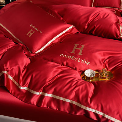 Set de ropa de cama de seda de lavado bordado con material de poliéster y logotipo personalizado