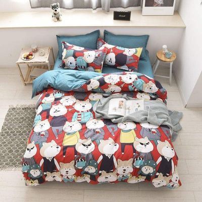 Políester dibujo animado Simple 4 Pcs Sillín de cama Conjunto de colchoneta de cubierta de almohada Sillín de boda