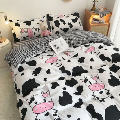 Políester dibujo animado Simple 4 Pcs Sillín de cama Conjunto de colchoneta de cubierta de almohada Sillín de boda
