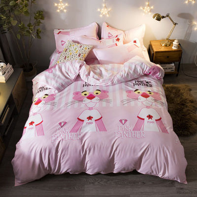 Políester dibujo animado Simple 4 Pcs Sillín de cama Conjunto de colchoneta de cubierta de almohada Sillín de boda