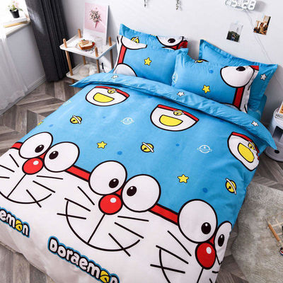 Políester dibujo animado Simple 4 Pcs Sillín de cama Conjunto de colchoneta de cubierta de almohada Sillín de boda