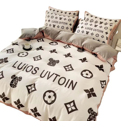 Popularidad Set de ropa de cama de algodón 4 en 1 Marrón Blanco King Size Sillón de cama