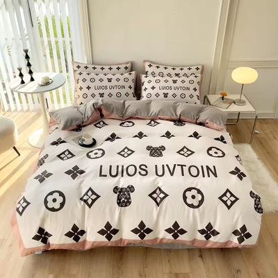 Popularidad Set de ropa de cama de algodón 4 en 1 Marrón Blanco King Size Sillón de cama